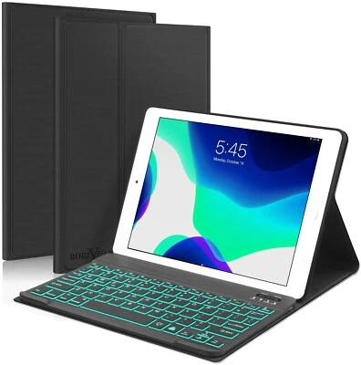 Boriyuan 7 Colors Backlit Detachable Keyboard Slim Leather Folio Smart Cover NEW - Image 1 of 4