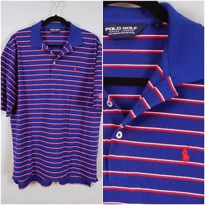 RALPH LAUREN : L : Striped Blue Red White SS Polo Golf Shirt 100% PIMA 1901 PGA - Picture 1 of 5