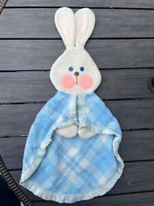 Vintage Fisher Price Blue Plaid Rabbit Bunny Lovey Blanket