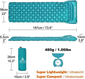 Ultralight Inflatable Sleeping Pad Mat Air Mattress with Pillow Camping Travel L - Picture 1 of 12