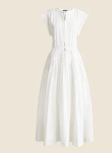 J. Crew Drop Waist Midi Maxi Dress in White Cotton Poplin w/ pockets Sz. L NWT - Picture 1 of 7
