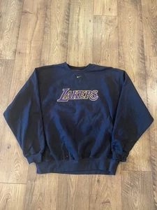 Vintage Nike Team Los Angeles Lakers Black Center Swoosh Check Crewneck NBA XL - Picture 1 of 9