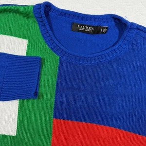 Lauren Ralph Lauren Colorblock Knit Sweater Women's Large Blue Green Red Orange - Picture 1 of 8