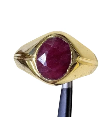 8.5 Size US Gold Plated 925 Sterling Silver Ring Natural Ruby (Maanik) Gemstone - Image 1 of 4