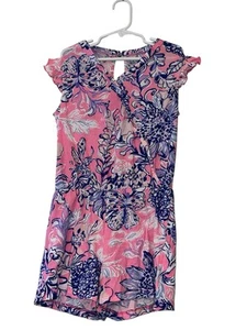 Lilly Pulitzer Girls Pink Purple Floral Romper Sz 10-12 Lg Lightweight - Picture 1 of 3