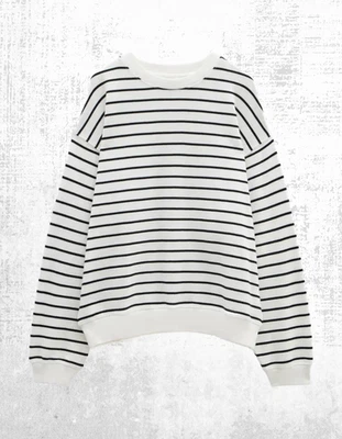 Women’s HUSH Sweatshirt White Black Stripe Cotton Crew Neck Luca Stripe - Image 1 of 4