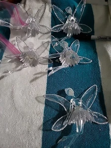 5 clear Silver Glittered Fairy w/ Mesh Wings Clip-On 6" Christmas Ornaments B4 - Picture 1 of 5
