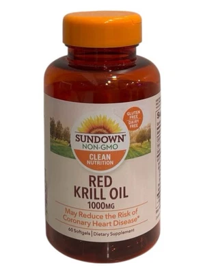 Sundown Red Krill Oil 1000mg 60 Softgels New Sealed GF Dairy Free Non GMO 7/2026 - Image 1 of 4