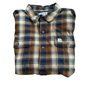 Carhartt Shirt Flannel Button Down Original Fit Black Brown Men’s Sz Large - Picture 1 of 7