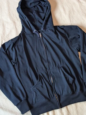 Sudadera con Capucha de Colección Años 70/80 Cremallera Azul Marino Poli Tejido Para Mujer Pequeña Hecha en EE. UU. Gimnasio Clásico Foto 1 de 4