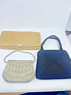 Lote de bolsos sin asas de noche de vacaciones con cuentas de vidrio Corde de mimbre de colección Foto 1 de 4