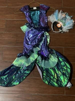 Sequin Mermaid Costume Girl's Size S & LightUp Headband-Halloween Little Mermaid - Image 1 of 4