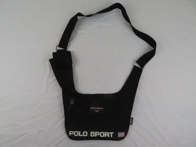 复古 Polo Sport Ralph Lauren 钱包黑色斜挎包挎包吊带侧袋 90 年代 — 第 1/4 张图片