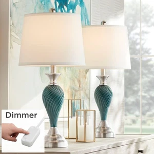 Arden Modern Table Lamps 25" High Set of 2 Green Blue Glass Dimmers for Bedroom - Picture 1 of 8