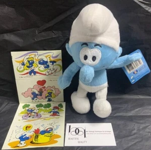 Vintage 1980 Peyo Smurfs BP S/Station Ad Promo 4 Stickers + Smurf Soft Toy 24cm - Bild 1 von 8