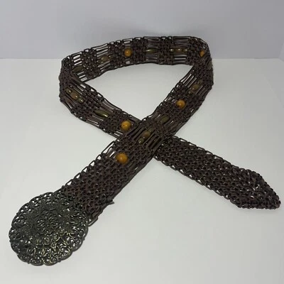 Cinturón de cuero trenzado tejido dorado/marrón Fossil para mujer talla mediana Foto 1 de 4