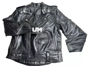 Mens Black Leather Motorcycle Jacket Brando Style Perfecto Classic Fashion Style - Picture 1 of 3