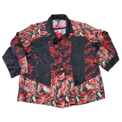 Новый Citron Santa Monica шелковая куртка женщин плюс размер 3 X красный черный кнопка рубашка - Изображение 1 из 4