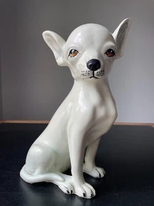 Statua statuina cane animale domestico Chihuahua vintage 12" MARWAL scultura smaltata a grandezza naturale - Foto 1 di 9