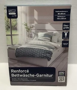 Home Ideas Renforce Bettwäsche 155x220 80x80 cm 100% Baumwolle Blau Weiß - Bild 1 von 4
