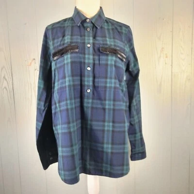 J Crew Etiqueta Negra Popover Top Mujer 8 Negro Reloj Cuadros Cuentas Solapa Bolsillos Foto 1 de 4