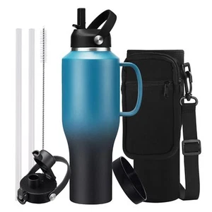 40 Oz Insulated Tumbler With Handle Stainless Steel Water Bottles With Straw & A - Picture 1 of 8