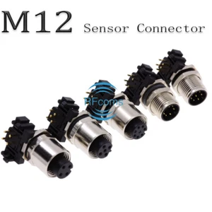 M12 Sensor Connector 3 4 5 6P 8 12 Pin Panel Angled PCB Mount Socket Connectors - Picture 1 of 16