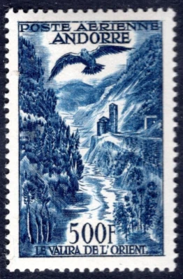 FRANCE ANDORRA 1957 SCOTT #C4 500 FRANCS MINT NEVER HINGED - Image 1 of 2