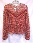 American eagle Womens L Rust/Burgundy Chiffon Lined florals silver threads