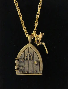 Gothic Fairy Door Tinkerbell Wish Necklace 24 Karat Gold Plate & Antiqued Brass - Picture 1 of 9