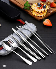 8Pcs/Set Portable Stainless Travel Cutlery Fork Knife Chopstick Spoon Straw Set