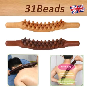 31 Beads Wooden Gua Sha Scraping Stick For Neck Back Shoulder Waist Therapy UK - Picture 1 of 12