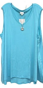 NWT New Release LuLaRoe 3XL Solid Turquoise Blue Textured KRISTINA Tank Top - Picture 1 of 7