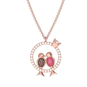 Round Cut Lab Created Ruby Love Bird Circle Pendant 14K Rose Gold Finish F/Chain - Picture 1 of 4