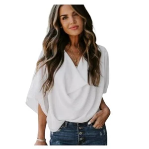 Blusa Top Vici Elton Blanca Manga Corta Drapeada Mujer Mediana - Imagen 1 de 5