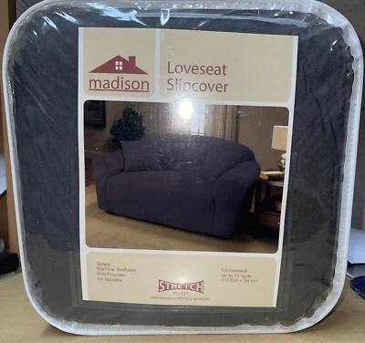 Madison Stretch Loveseat Slipcover Dark Grey 58” To 73” NEW - Image 1 of 4