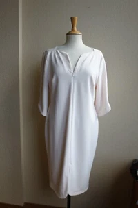 New Calvin Klein Pale Pink Zip Down V-Neck Dinner Date Midi Dress Size 14 - Picture 1 of 8