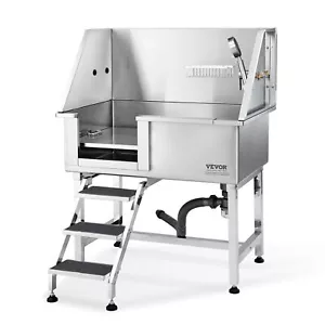 38" Pet Dog Bathing Station w/Ramp Professional Stainless Steel Dog Grooming Tub - Picture 1 of 8