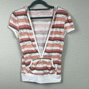 Niki Biki Stripe Deep V Short Sleeve Hoodie Top Horse Print Gr. L - Bild 1 von 10