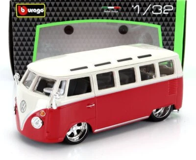 MODELLINO FURGONE STATICO BURAGO VOLKSWAGEN T1 SAMBA MINIBUS 1967 ROSSO 1/32 - Immagine 1 di 4