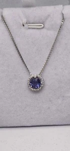 Sterling Silver Pendant Tanzanite Genuine Natural Gems with 18 Inch Chain - Picture 1 of 3