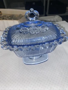 VINTAGE LIGHT BLUE INDIANA GLASS RECTANGULAR LIDDED CANDY DISH - Picture 1 of 12