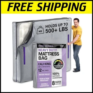 Heavy-Duty California King Mattress Moving Bag with 10 Mil Zipper - Waterproof - Picture 1 of 8