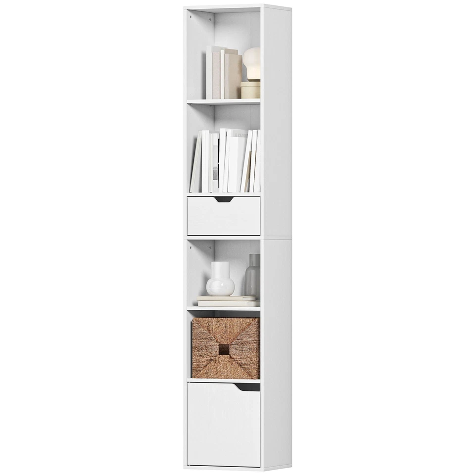 HOMCOM Mobile Libreria a 4 Ripiani Aperti con Armadietto e Cassetto Bianco - Immagine 1 di 1