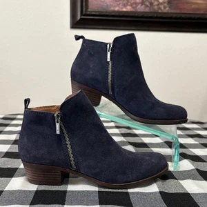 Lucky Brand Basel Blue Suede Leather Ankle Boots Booties Women's 8 Zipper Heel - Picture 1 of 12