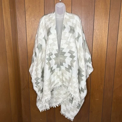 Mantón Manta Mercado Mundial Talla Única Marfil Geo Flecos Boho Azteca Cottagecore Foto 1 de 4