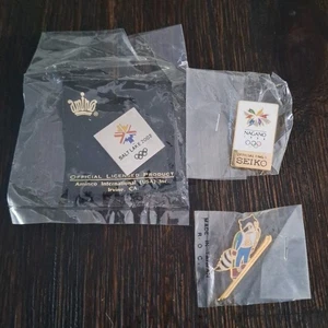 Vintage Olympic Pins Racoon On Ski 1980 Nagano Salt Lake City UB - Picture 1 of 13