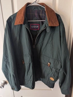 Gant Green Cotton Brown Leather Collar Mens Bomber Jacket Size Large - Image 1 of 4