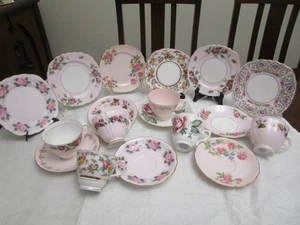 SEIS TRÍOS DIVINOS COLCLOUGH LOCO MEZCLADO FIESTA DE TÉ PORCELANA DE HUESO EN ROSAS - Imagen 1 de 10