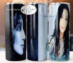 Cher Believe 20oz Skinny Tumbler Cup Mug Lid Straw Hot Cold Drinks - Picture 1 of 1